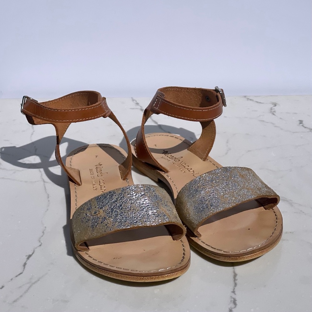 Niccolo Vacari Flat Leather Sandals with Metallic Leather Strap 7